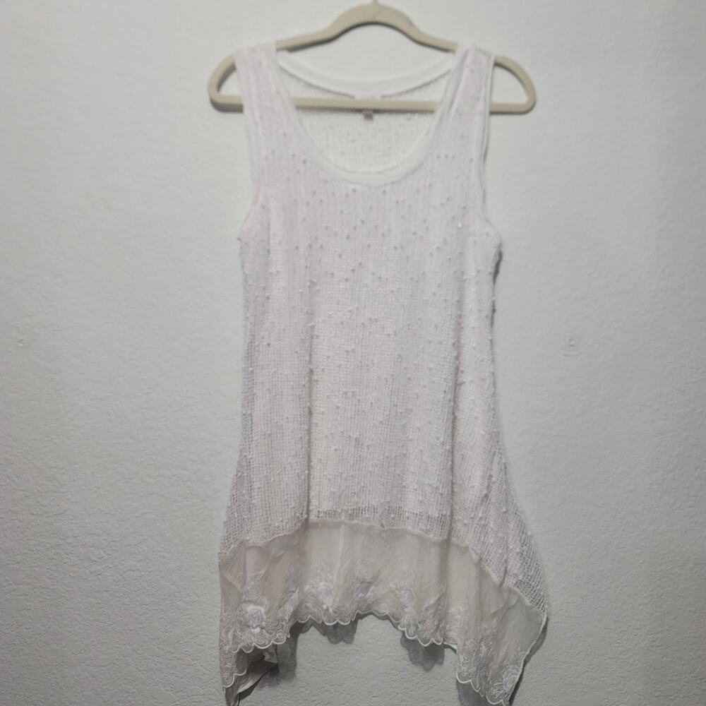 Cupio White Sleeveless Women’s Lace Tunic Size Medium Y2K Fairy Boho Hippie